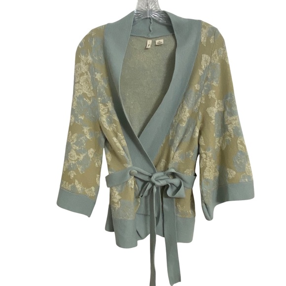 Moth Sweaters - Anthropologie Moth Blue and Cream Floral Cardigan
